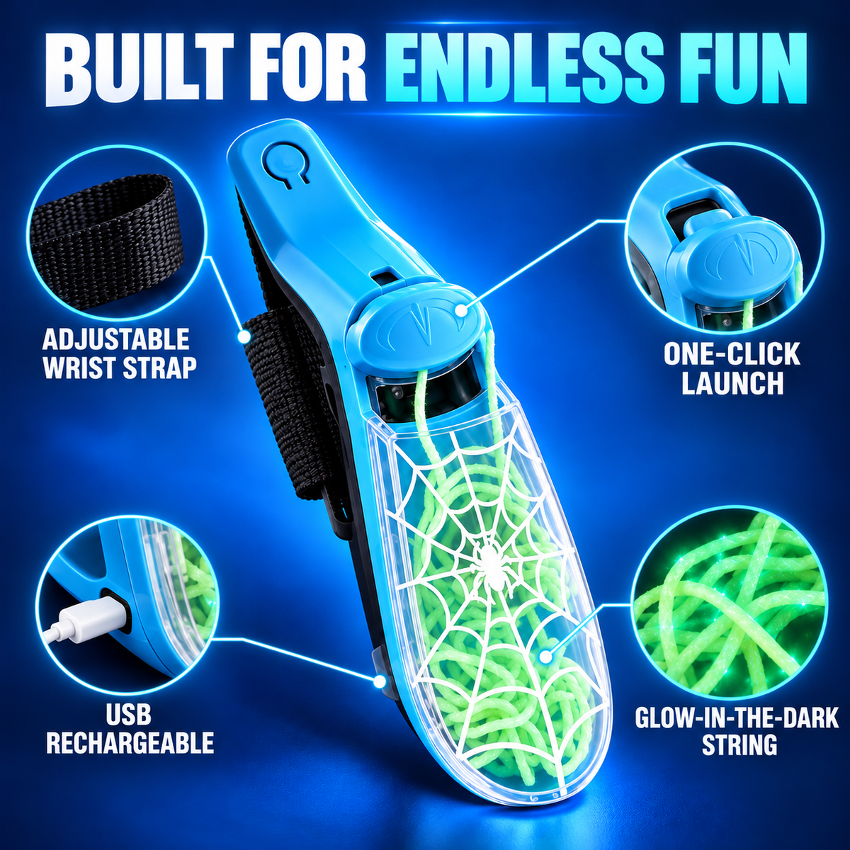 Loopvolt marketing illustration: blue launcher features