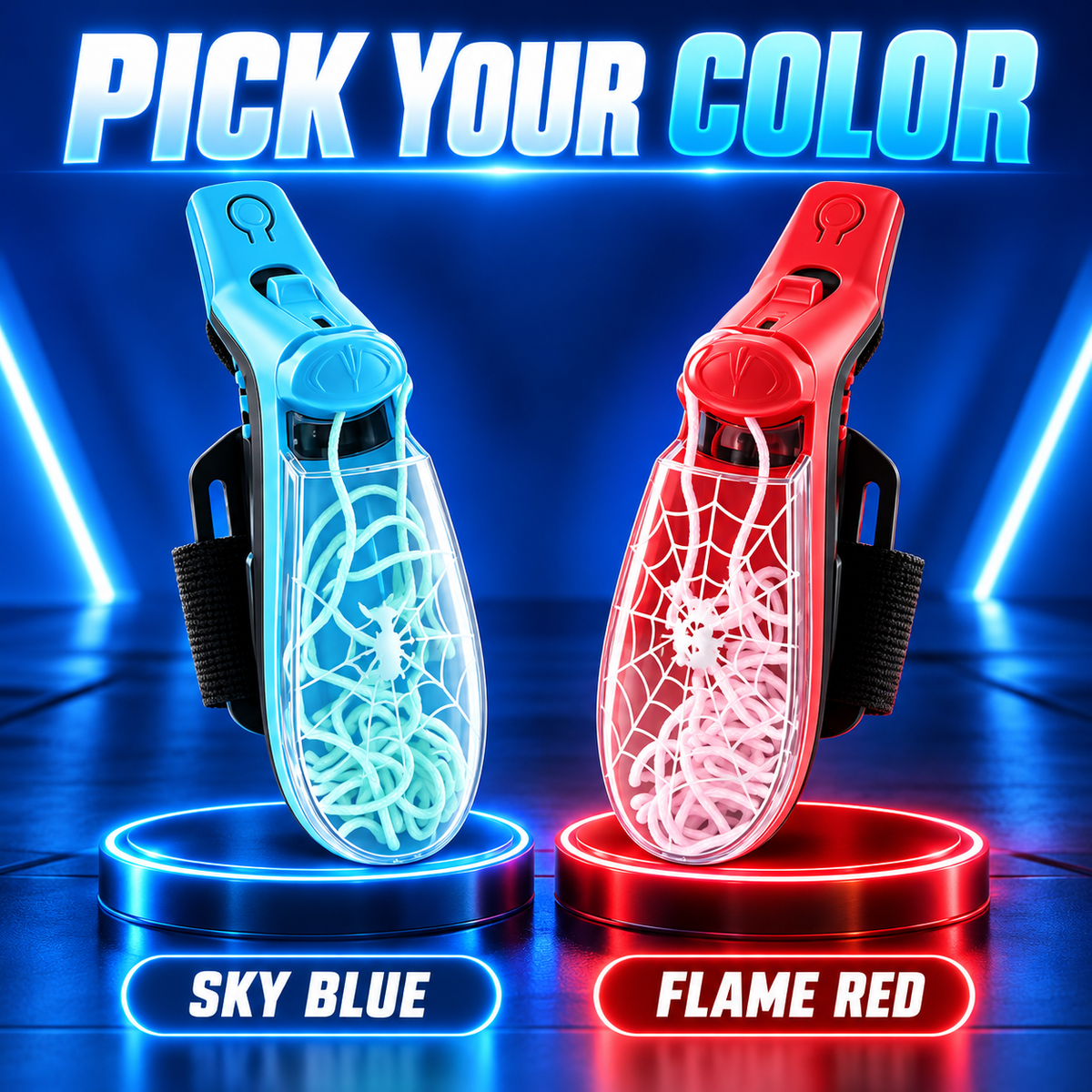 Loopvolt marketing illustration: Sky Blue and Flame Red colour options